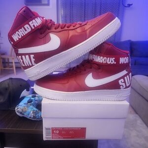 Supreme Red and White High-Top Sneakers